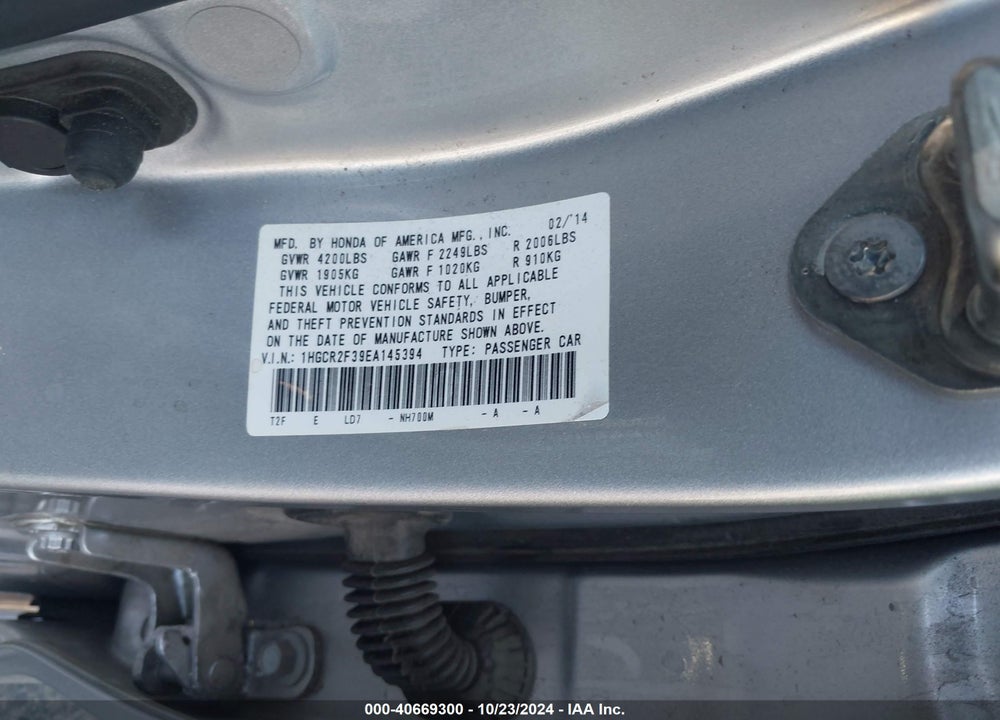 2014 HONDA ACCORD LX VIN: 1HGCR2F39EA145394