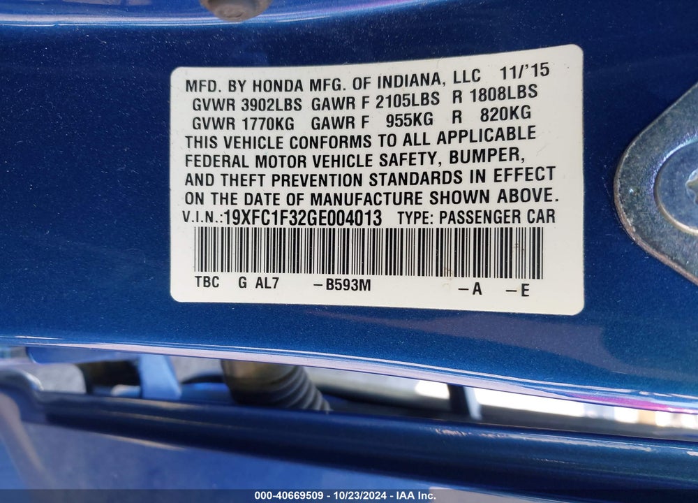 2016 HONDA CIVIC EX-T VIN: 19XFC1F32GE004013