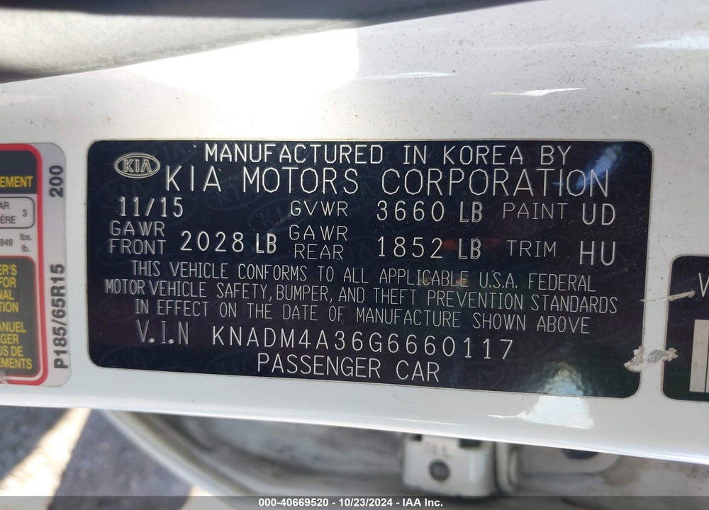 2016 KIA RIO LX VIN: KNADM4A36G6660117