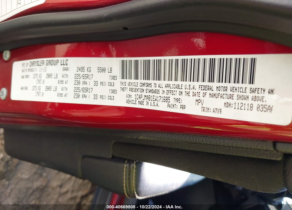 2014 JEEP CHEROKEE SPORT VIN: 1C4PJMAB1EW171685