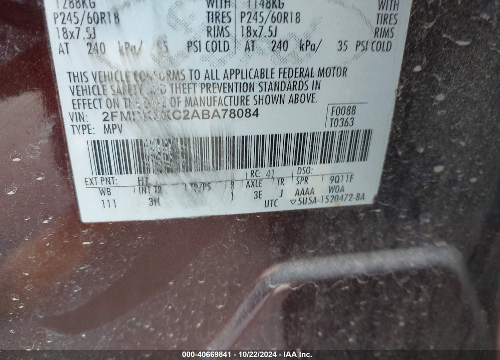2010 FORD EDGE LIMITED VIN: 2FMDK3KC2ABA78084