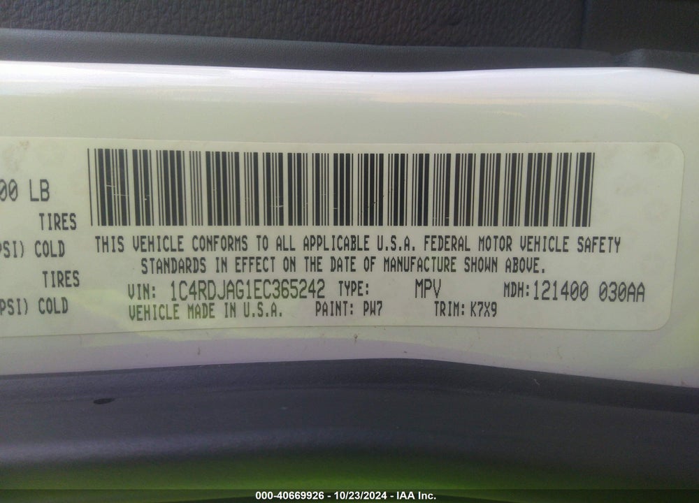 2014 DODGE DURANGO SXT VIN: 1C4RDJAG1EC365242