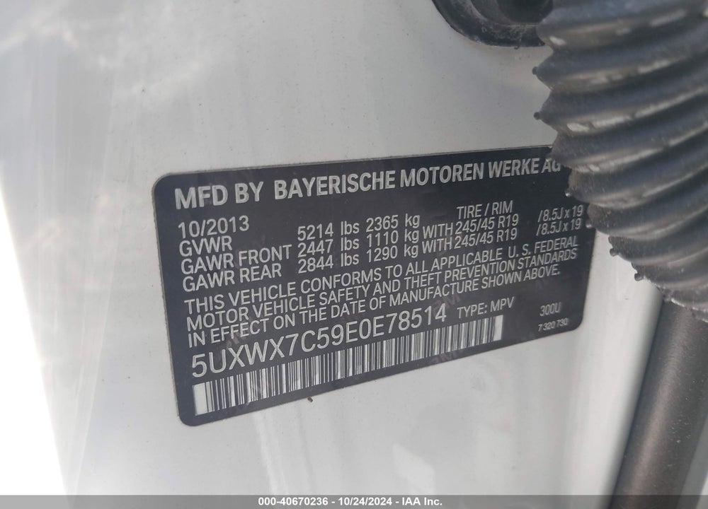 2014 BMW X3 XDRIVE35I VIN: 5UXWX7C59E0E78514