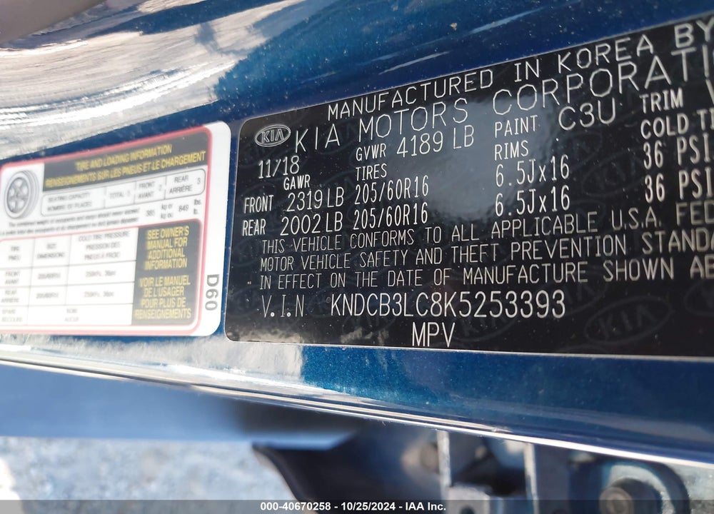 2019 KIA NIRO LX VIN: KNDCB3LC8K5253393
