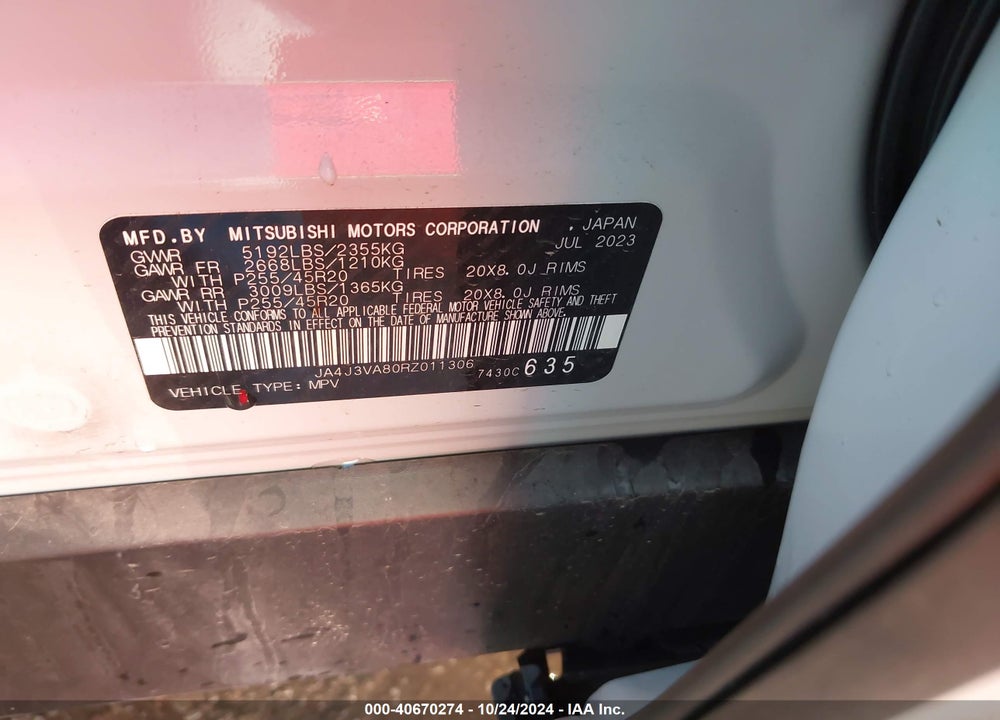 2024 MITSUBISHI OUTLANDER SE 2.5 2WD VIN: JA4J3VA80RZ011306