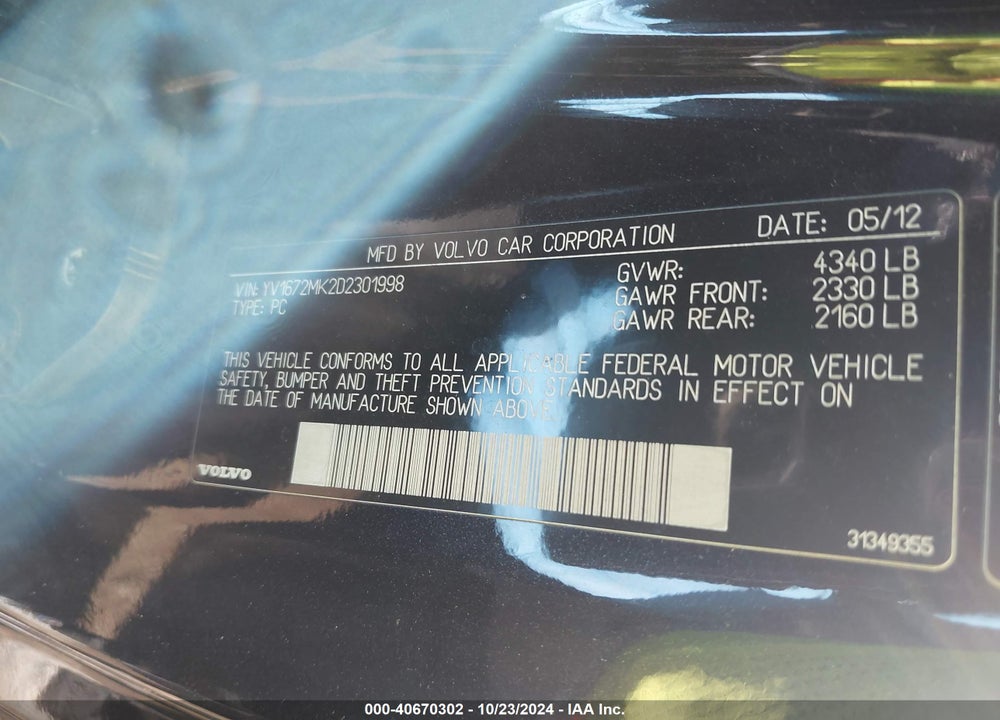 2013 VOLVO C30 T5 R-DESIGN VIN: YV1672MK2D2301998