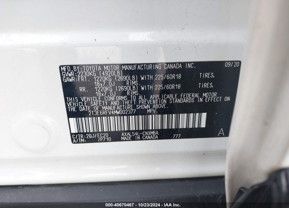 2021 TOYOTA RAV4 HYBRID XSE VIN: 2T3E6RFV4MW002377