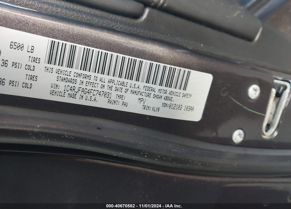 2015 JEEP GRAND CHEROKEE ALTITUDE VIN: 1C4RJFAG4FC747031