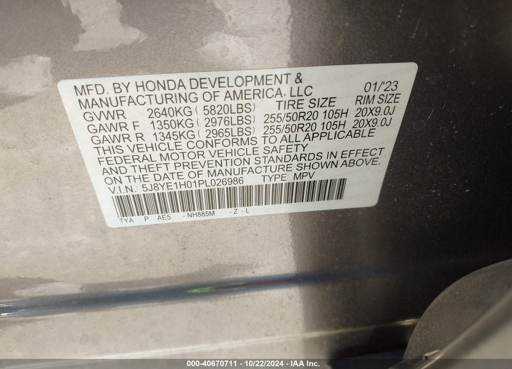 2023 ACURA MDX A-SPEC VIN: 5J8YE1H01PL026986