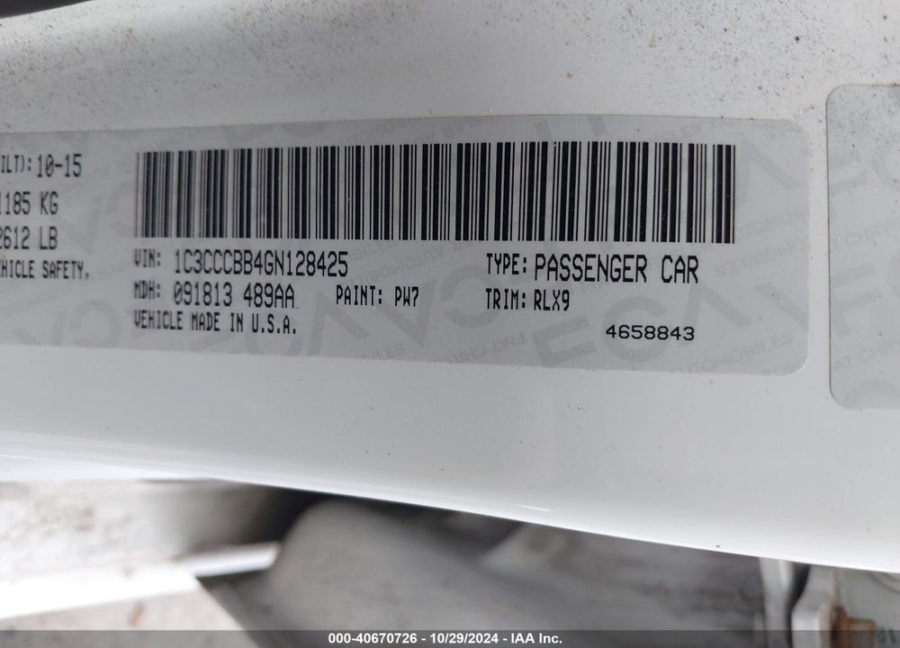 2016 CHRYSLER 200 S VIN: 1C3CCCBB4GN128425