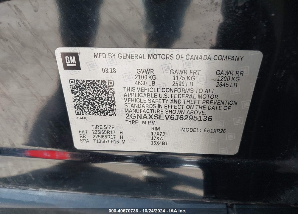 2018 CHEVROLET EQUINOX LT VIN: 2GNAXSEV6J6295136