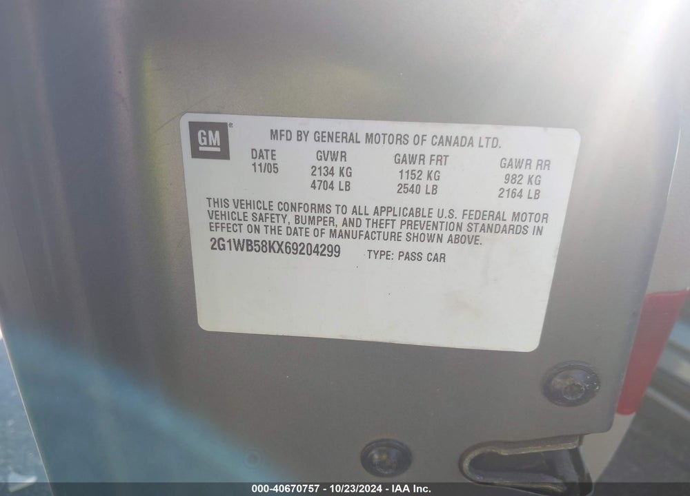 2006 CHEVROLET IMPALA LS VIN: 2G1WB58KX69204299