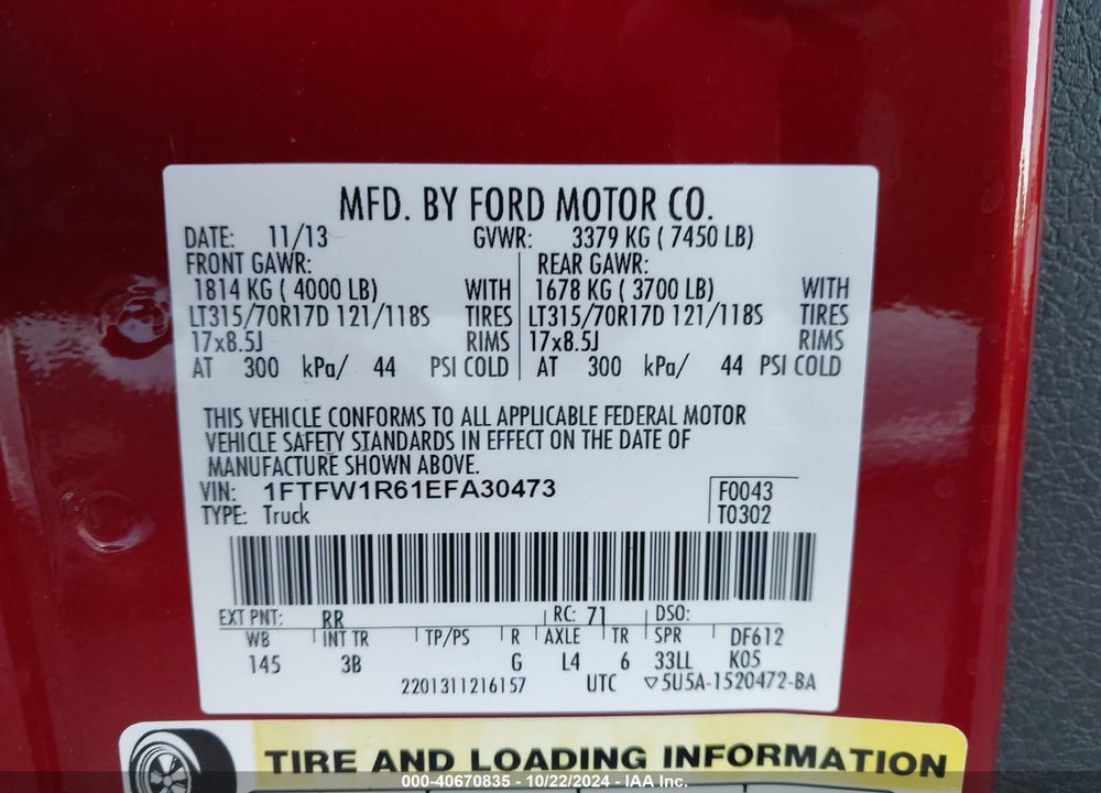2014 FORD F-150 SVT RAPTOR VIN: 1FTFW1R61EFA30473