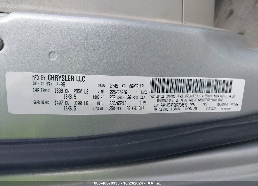 2008 CHRYSLER TOWN & COUNTRY TOURING VIN: 2A8HR54P88R730570