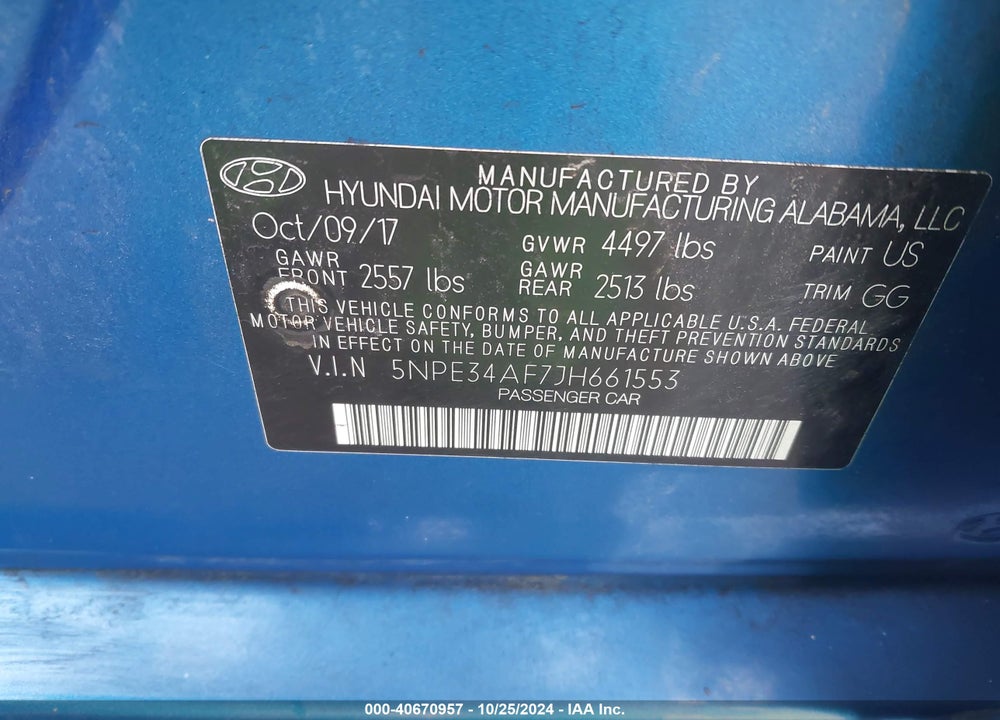 2018 HYUNDAI SONATA SEL VIN: 5NPE34AF7JH661553