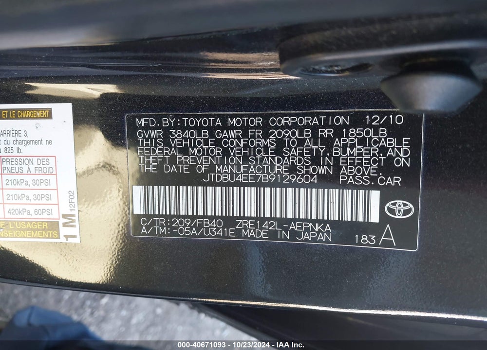 2011 TOYOTA COROLLA LE VIN: JTDBU4EE7B9129604