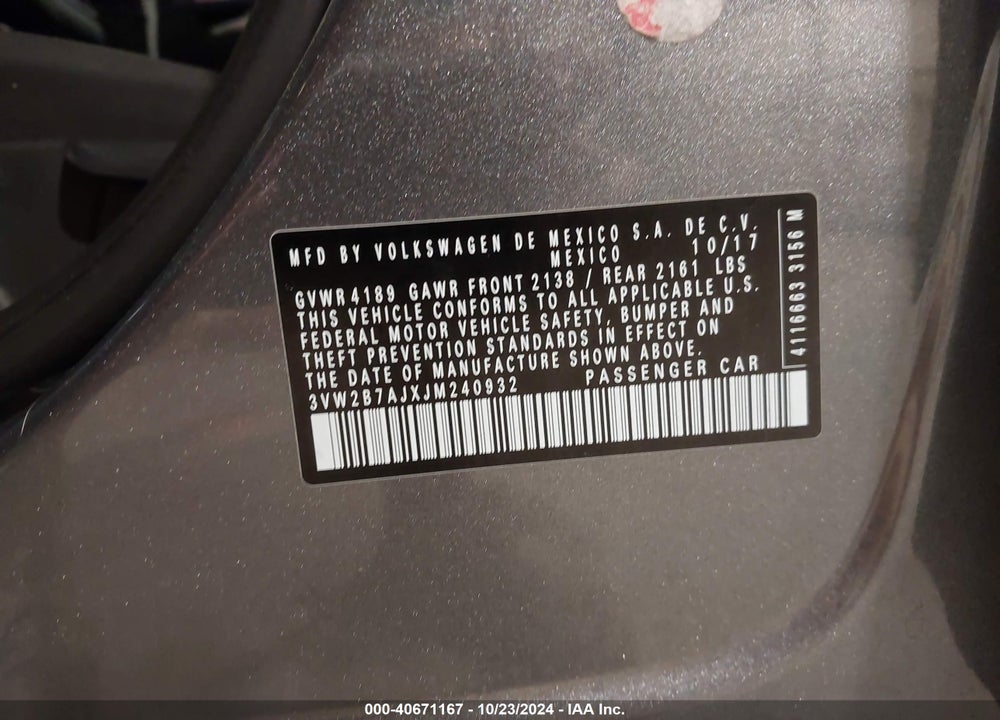 2018 VOLKSWAGEN JETTA 1.4T S VIN: 3VW2B7AJXJM240932