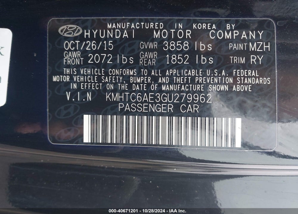 2016 HYUNDAI VELOSTER TURBO VIN: KMHTC6AE3GU279962