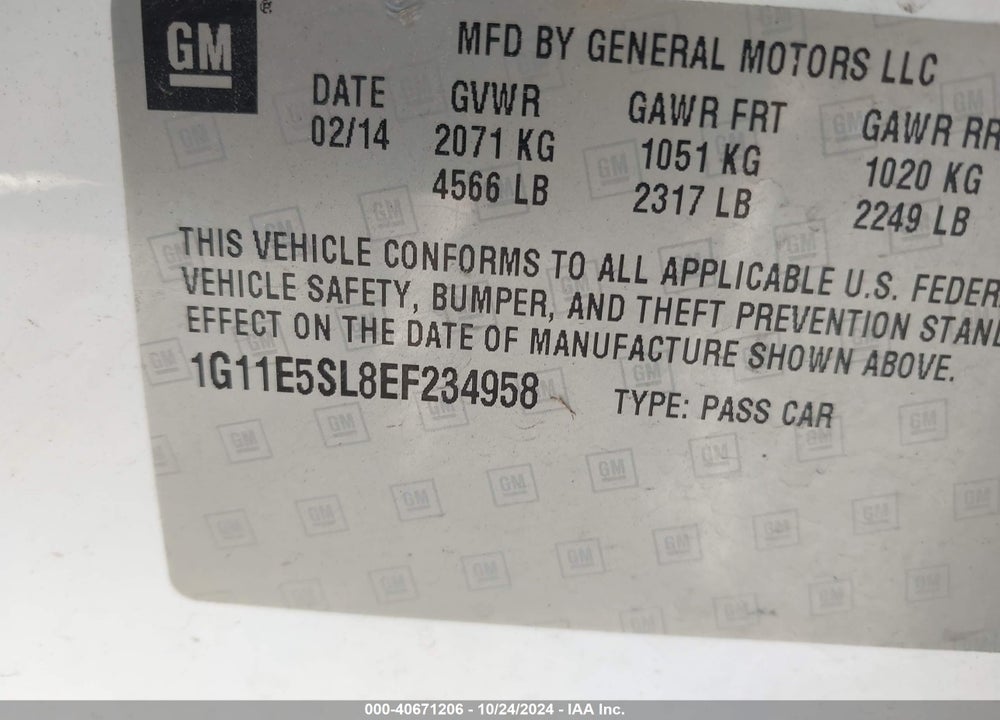 2014 CHEVROLET MALIBU 2LT VIN: 1G11E5SL8EF234958