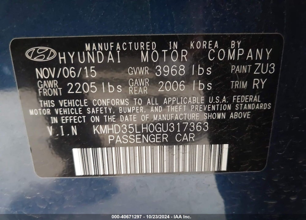 2016 HYUNDAI ELANTRA GT VIN: KMHD35LH0GU317363