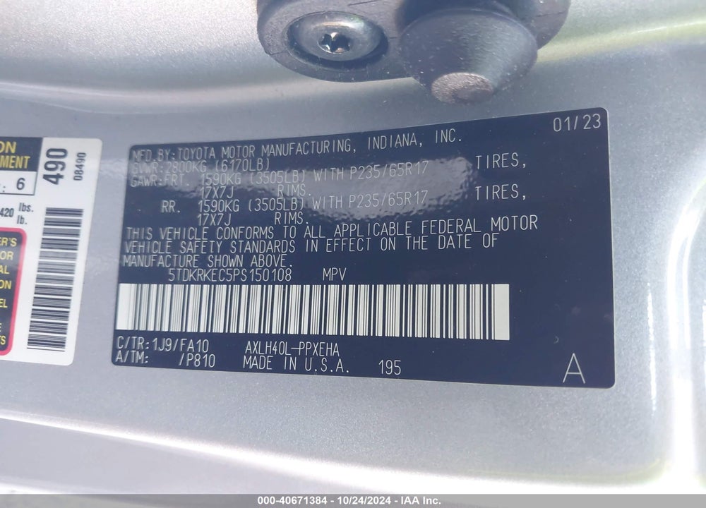 2023 TOYOTA SIENNA LE VIN: 5TDKRKEC5PS150108