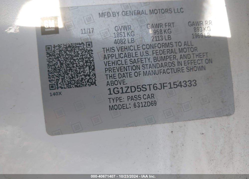 2018 CHEVROLET MALIBU LT VIN: 1G1ZD5ST6JF154333