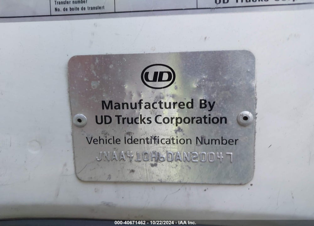 2013 NISSAN DIESEL UD2600 VIN: JNAA410H6DAN20047
