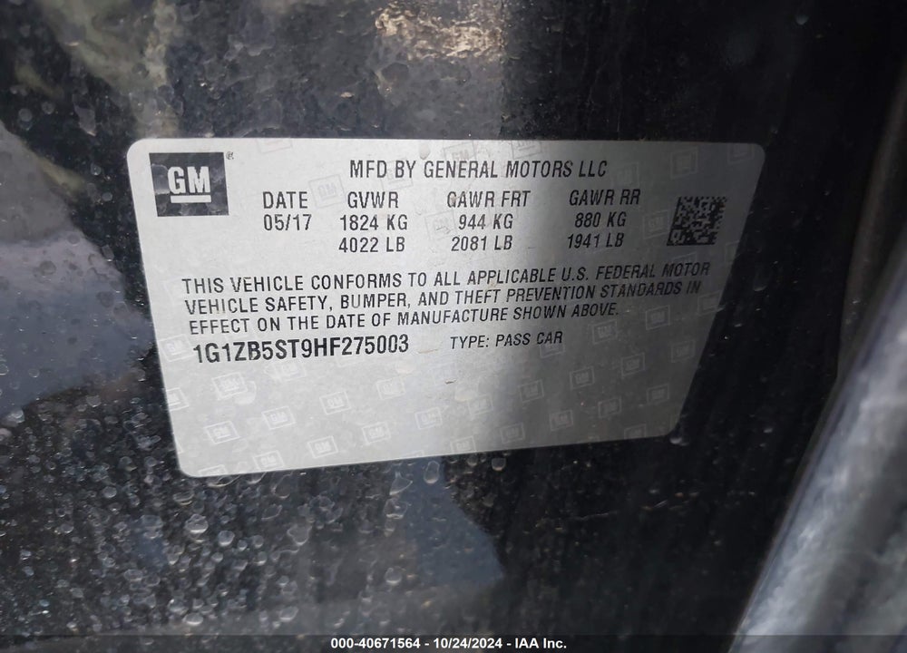 2017 CHEVROLET MALIBU LS VIN: 1G1ZB5ST9HF275003