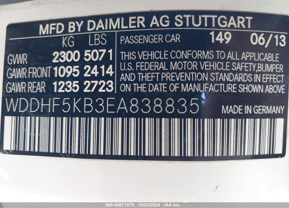 2014 MERCEDES-BENZ E 350 VIN: WDDHF5KB3EA838835