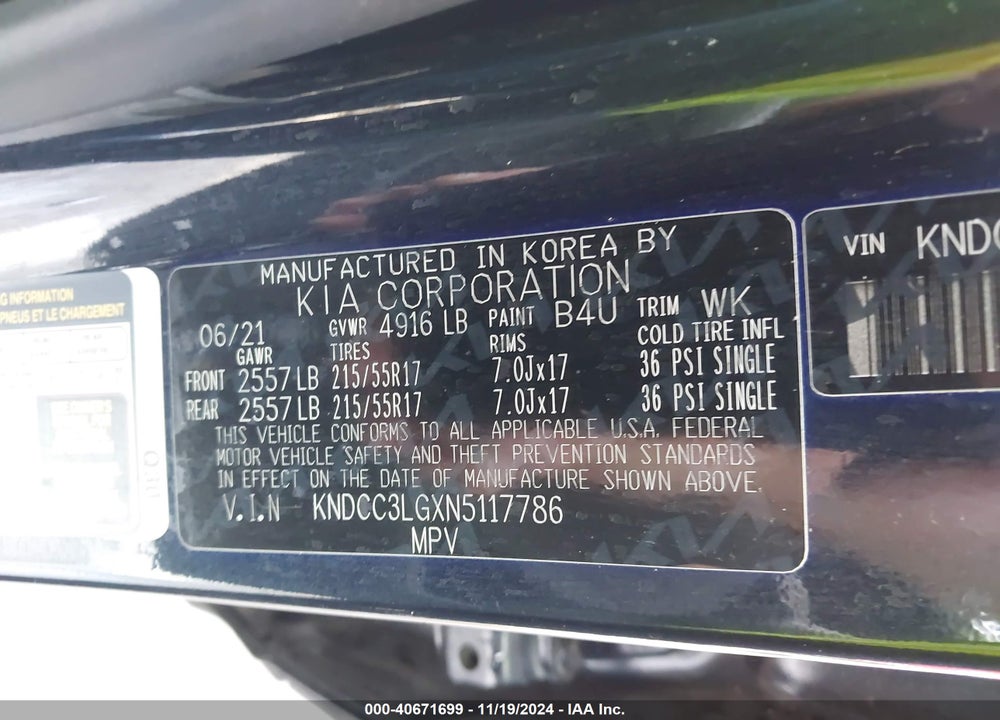 2022 KIA NIRO EV EX VIN: KNDCC3LGXN5117786