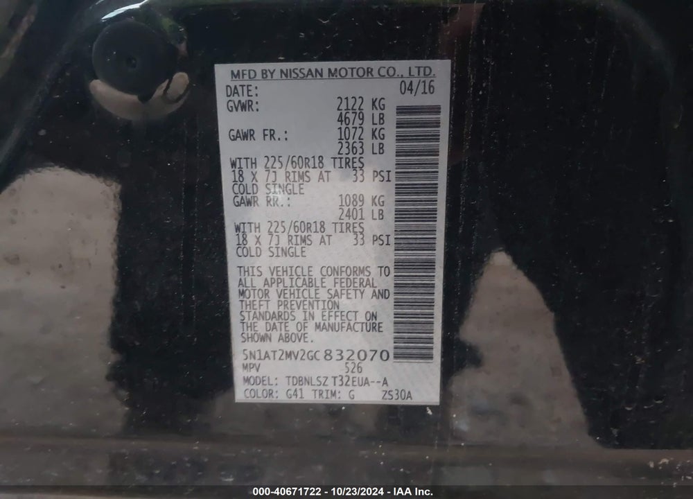2016 NISSAN ROGUE SL VIN: 5N1AT2MV2GC832070