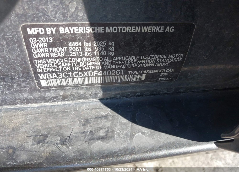 2013 BMW 328I VIN: WBA3C1C5XDF440261