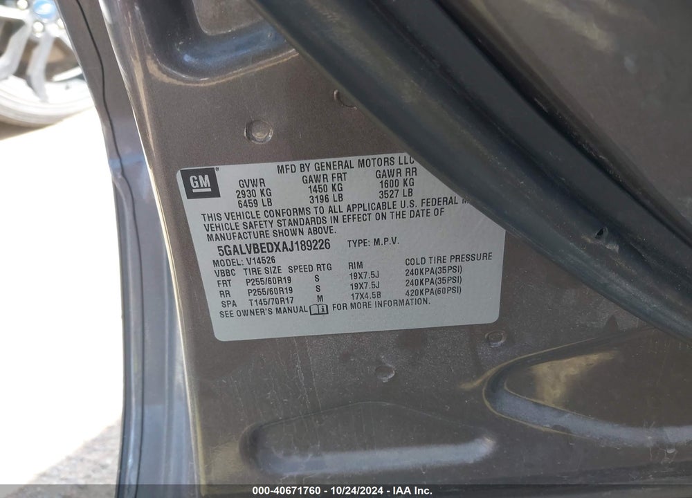 2010 BUICK ENCLAVE 1XL VIN: 5GALVBEDXAJ189226