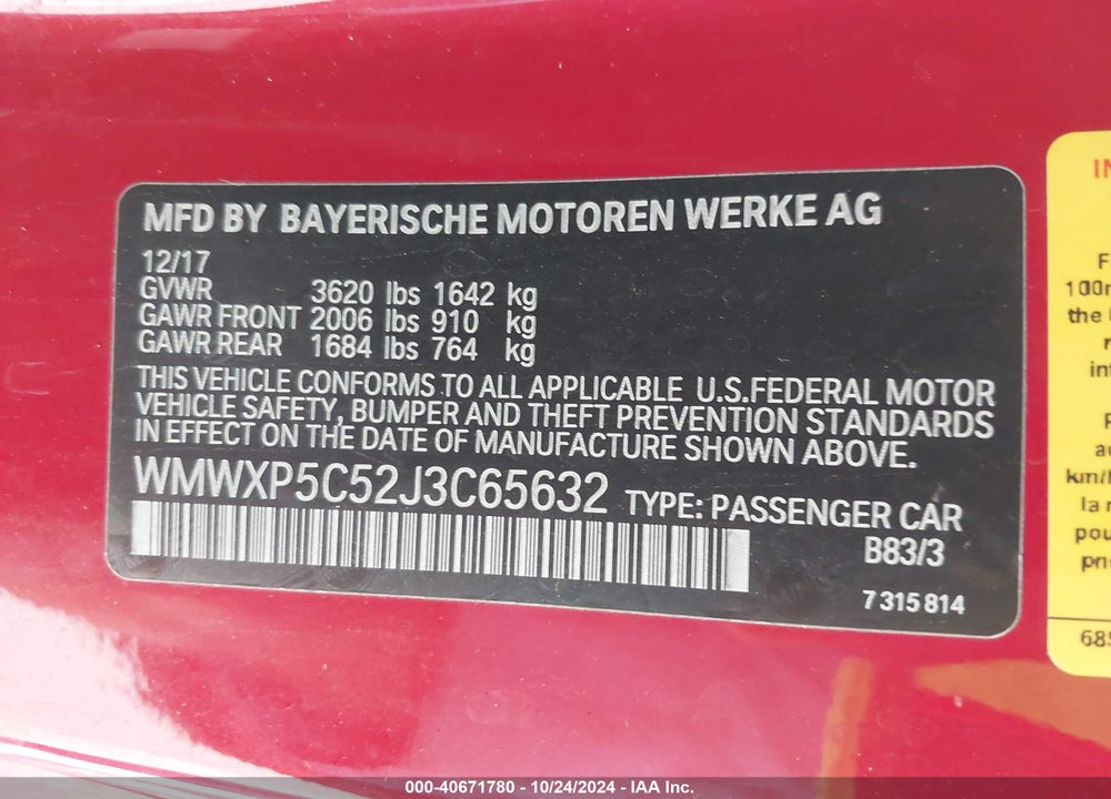 2018 MINI HARDTOP COOPER/OXFORD EDITION VIN: WMWXP5C52J3C65632