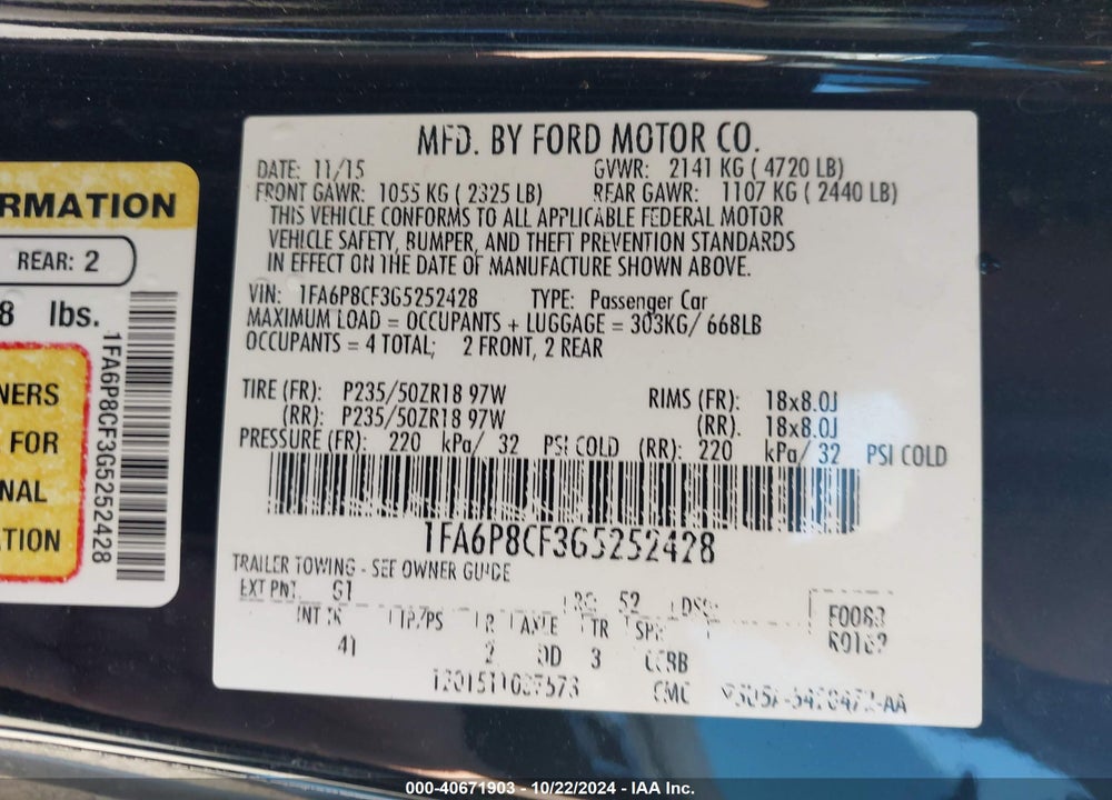 2016 FORD MUSTANG GT PREMIUM VIN: 1FA6P8CF3G5252428