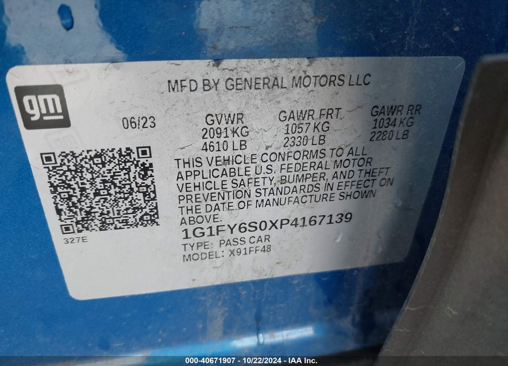 2023 CHEVROLET BOLT EUV FWD LT VIN: 1G1FY6S0XP4167139