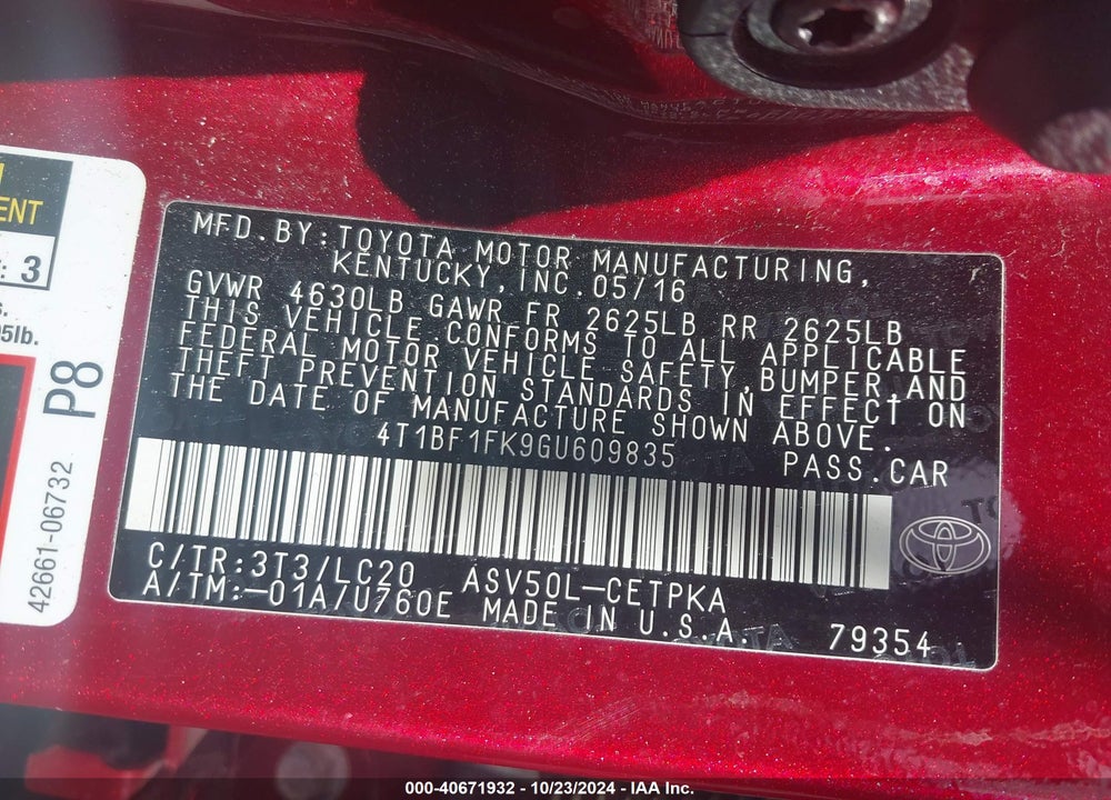 2016 TOYOTA CAMRY XSE VIN: 4T1BF1FK9GU609835