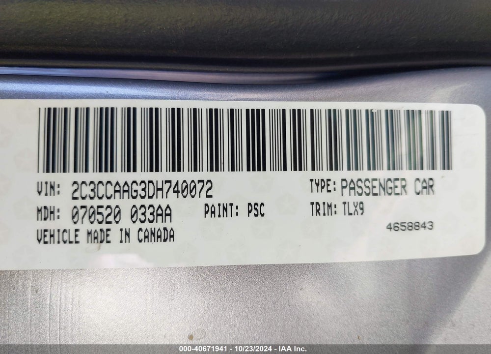 2013 CHRYSLER 300 MOTOWN VIN: 2C3CCAAG3DH740072