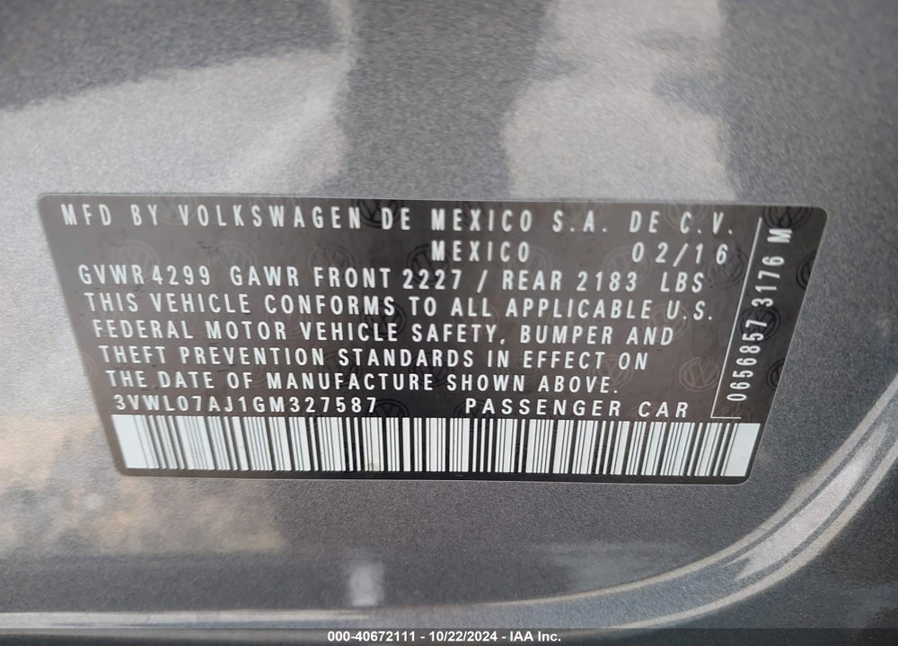 2016 VOLKSWAGEN JETTA 1.8T SEL VIN: 3VWL07AJ1GM327587