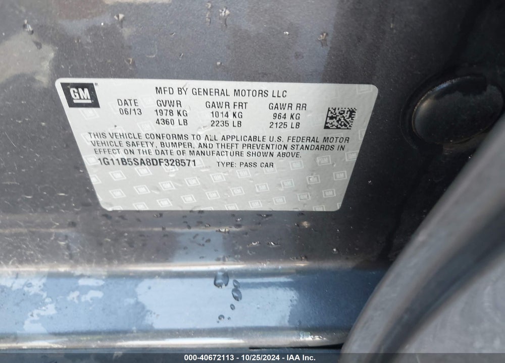 2013 CHEVROLET MALIBU 1LS VIN: 1G11B5SA8DF328571