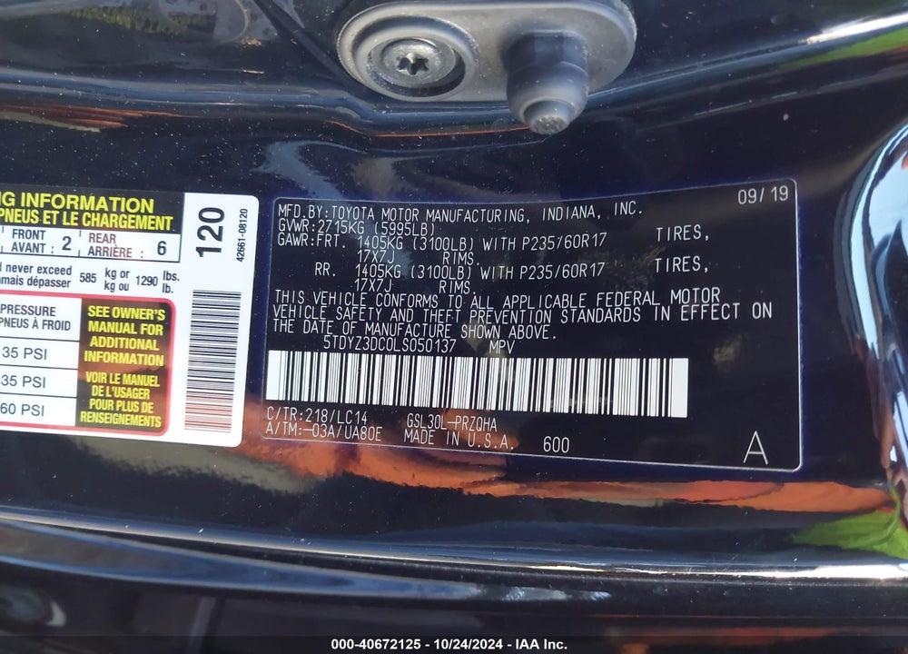 2020 TOYOTA SIENNA XLE VIN: 5TDYZ3DC0LS050137