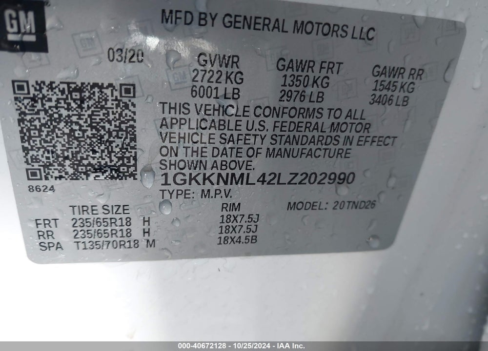 2020 GMC ACADIA FWD SLT VIN: 1GKKNML42LZ202990
