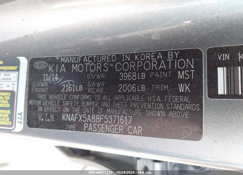 2015 KIA FORTE EX VIN: KNAFX5A88F5371617