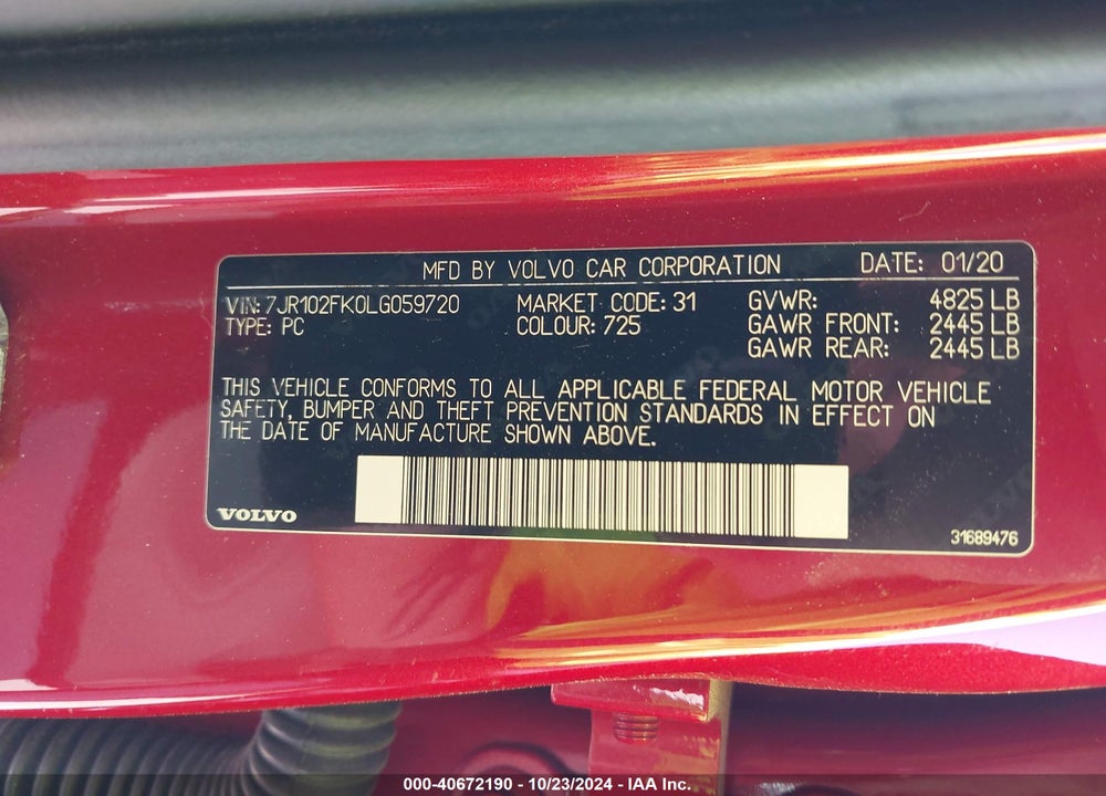 2020 VOLVO S60 T5 MOMENTUM VIN: 7JR102FK0LG059720