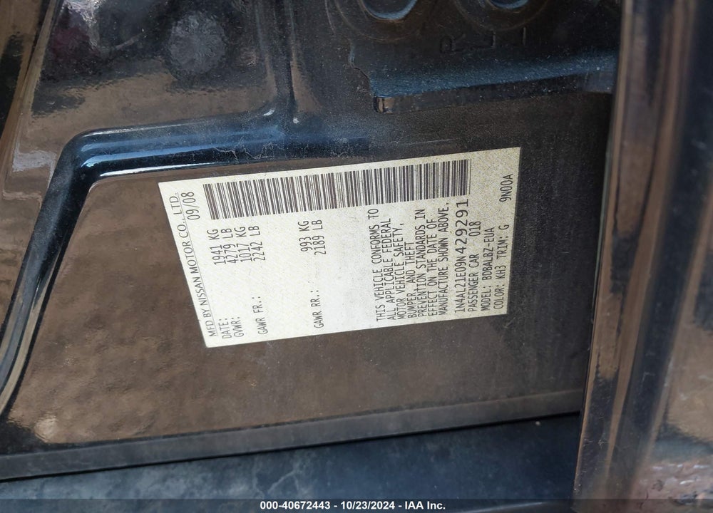 2009 NISSAN ALTIMA 2.5 S VIN: 1N4AL21E09N429291