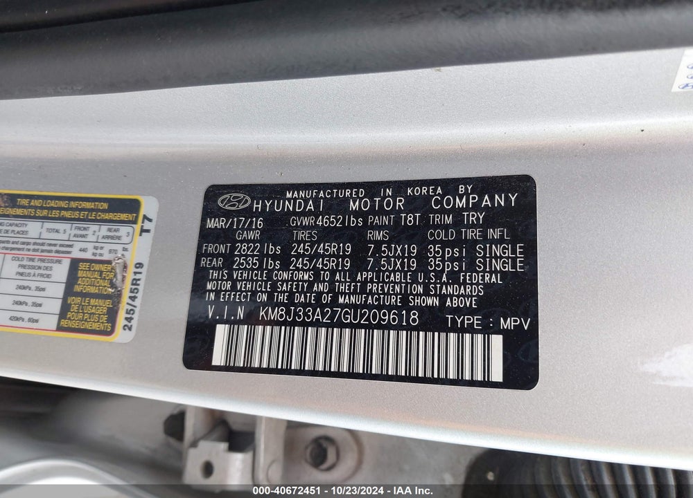 2016 HYUNDAI TUCSON LIMITED VIN: KM8J33A27GU209618