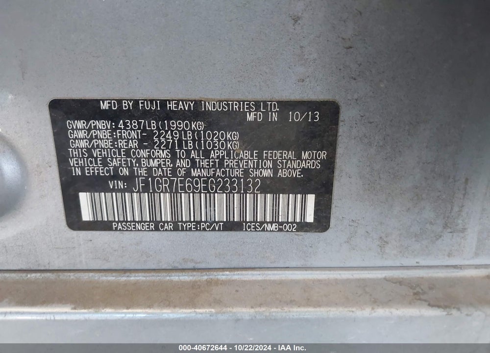 2014 SUBARU IMPREZA WRX LIMITED VIN: JF1GR7E69EG233132