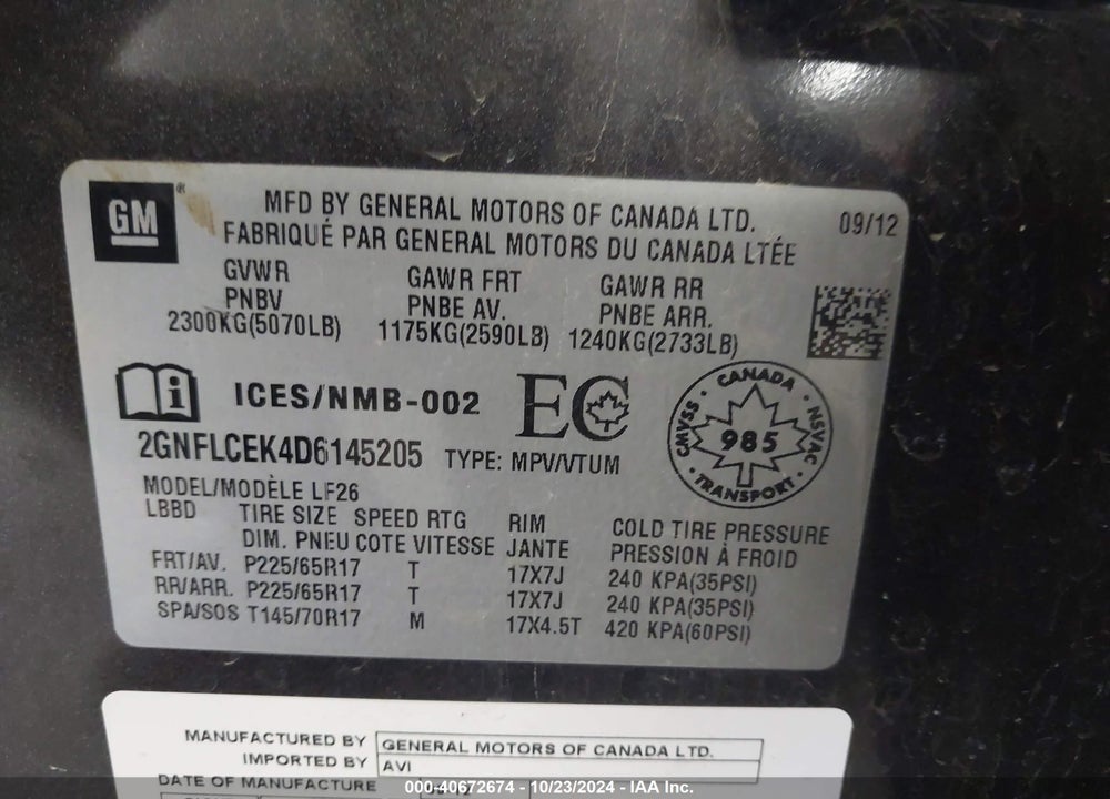 2013 CHEVROLET EQUINOX LS VIN: 2GNFLCEK4D6145205