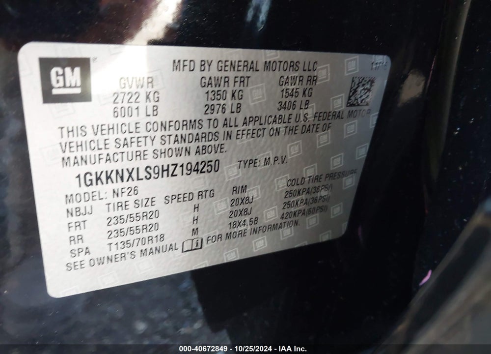 2017 GMC ACADIA DENALI VIN: 1GKKNXLS9HZ194250
