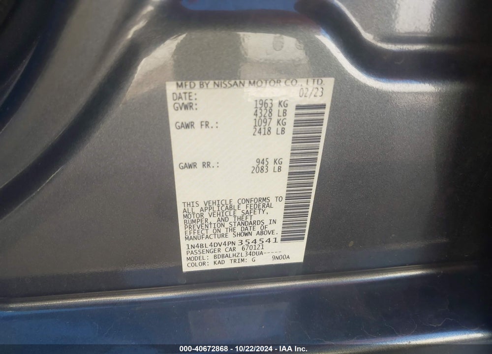 2023 NISSAN ALTIMA SV FWD VIN: 1N4BL4DV4PN354541